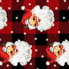 Jolly Retro Santa on Red Plaid rotated - large scale
