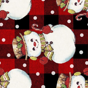 Vintage Snowman on Red Plaid rotated - large scale