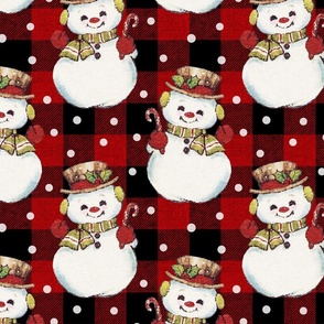 Vintage Snowman on Red Plaid - medium scale