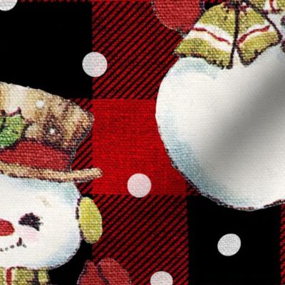 Vintage Snowman on Red Plaid large scale