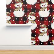 Vintage Snowman on Red Plaid large scale