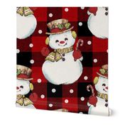 Vintage Snowman on Red Plaid large scale