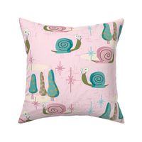 MidCentury Modern Snails-- Midcentury Atomic Snail in Pink-- Pink Aqua Snails