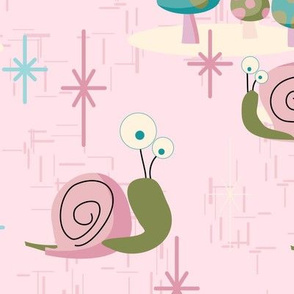 MidCentury Modern Snails-- Midcentury Atomic Snail in Pink-- Pink Aqua Snails