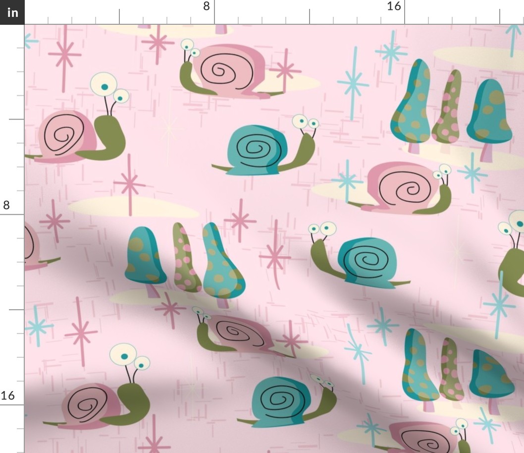 MidCentury Modern Snails-- Midcentury Atomic Snail in Pink-- Pink Aqua Snails