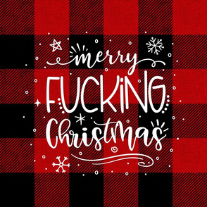 Merry Fucking Christmas on Red Plaid 18 inch Square sham