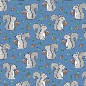 Forest Squirrel Squirrels with Leaves &  Acorn Autumn Fall on Dark Blue Navy Smaller Tiny 1,5 inch