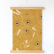 freehand robin and winter blooms_gold_tea towel