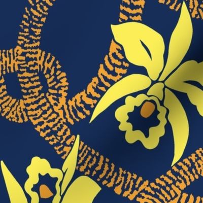 Ilima Lei and Orchidl-yellow gold navy