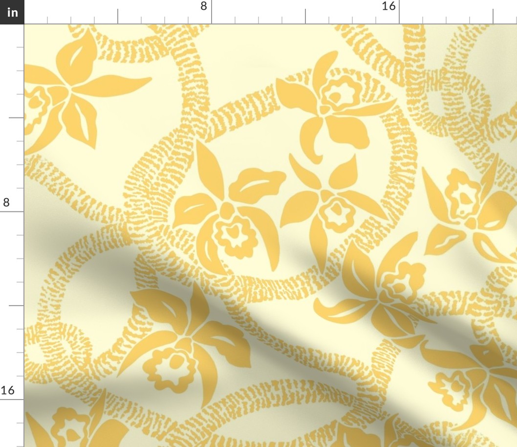 textile-Ilima Lei and Orchid final-golden yellow and beige