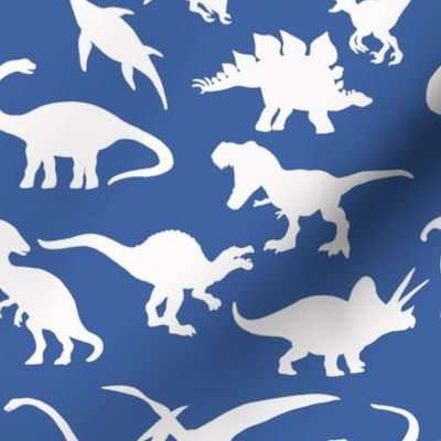 White Dinosaurs over blue