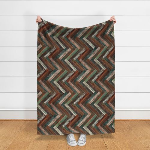 Reclaimed Boat Wood Tiles Chevron Green Teal Cream Rust Brown Herringbone Horizontal