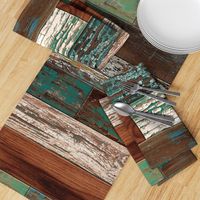 Reclaimed Boat Wood Random Tiles Green Teal Cream Rust Brown LARGE Horizontal