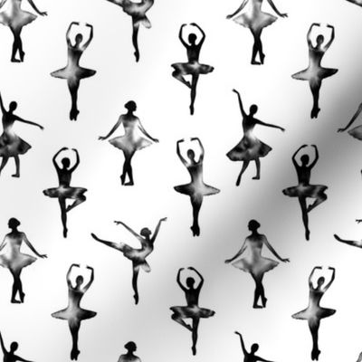 Watercolor Ballerinas One-Way Pattern (Black) – Medium Scale