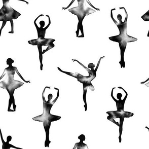 Watercolor Ballerinas One-Way Pattern (Black) – Large Scale