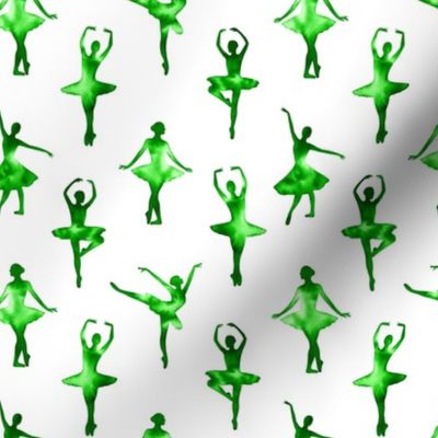 Watercolor Ballerinas One-Way Pattern (Green) – Medium Scale