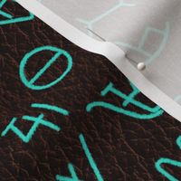Turquoise Brands on dark leather