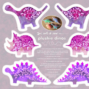 Cut & Sew Watercolour dino plushies Pink&