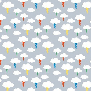 Thunder and lightening bolt kids sky neutral nursery design minimal retro style cool storm gray blue