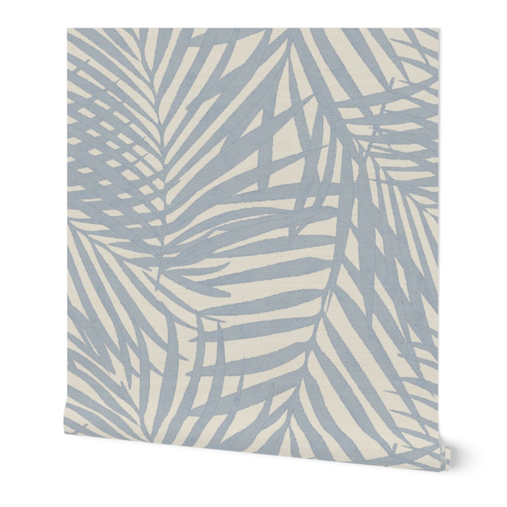 Soft  Blue on cream watercolor fronds