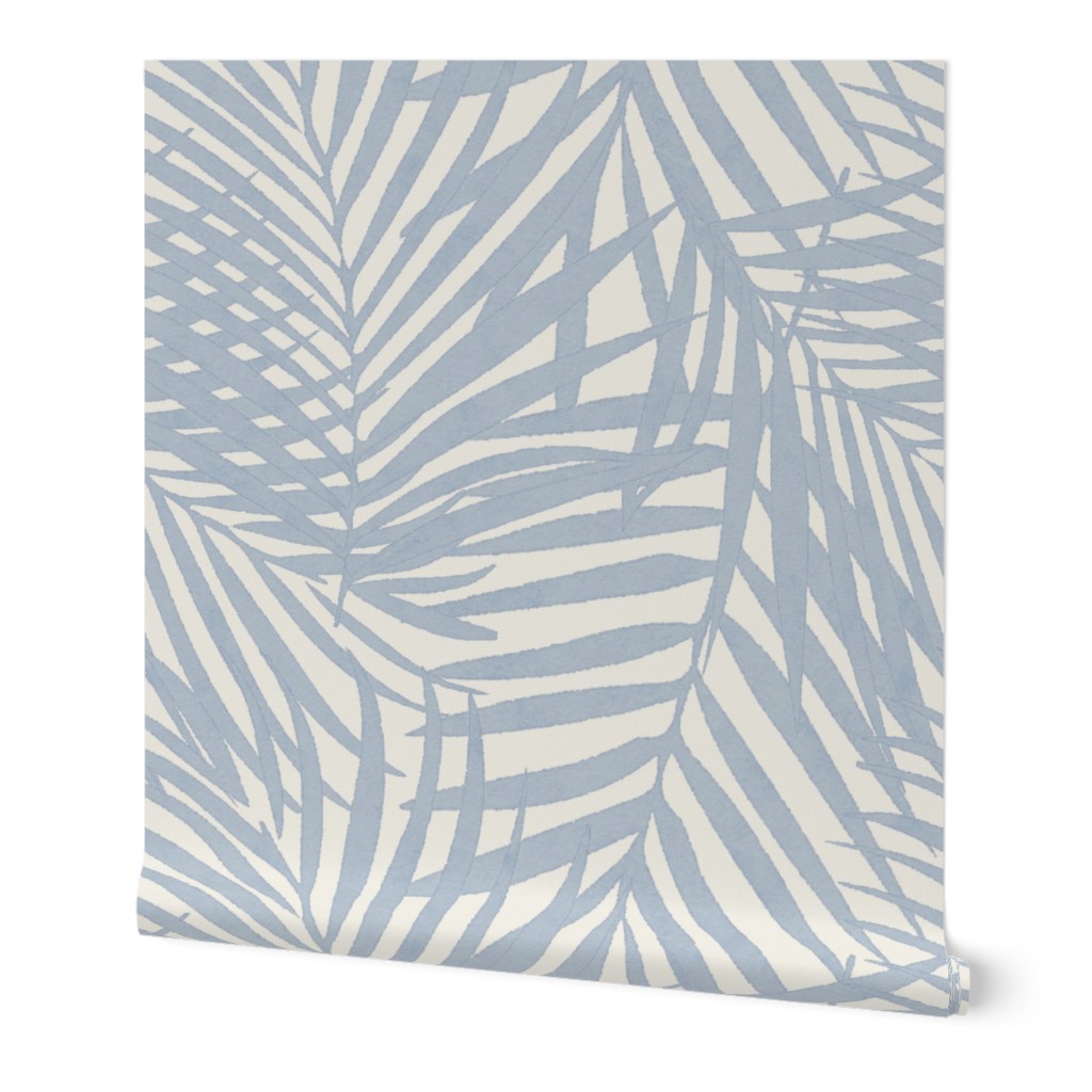 Soft  Blue on cream watercolor fronds