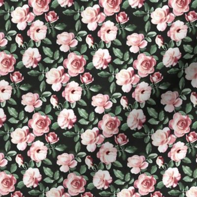 Sweet Pink Roses with Hunter Green Leaves - micro print