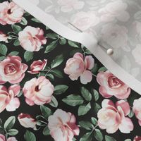 Sweet Pink Roses with Hunter Green Leaves - micro print