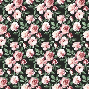 Sweet Pink Roses with Hunter Green Leaves - micro print