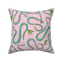 Desert Snakes - Blue on Pink - Large Scale