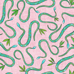 Desert Snakes - Blue on Pink - Large Scale