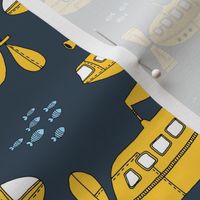 Yellow Submarine Waters deep sea ocean kids design yellow navy night blue 