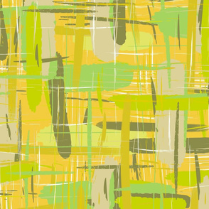 Large and thin green strokes. Yellow background