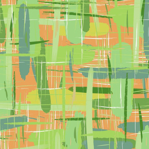 Large and thin green strokes. Orange background