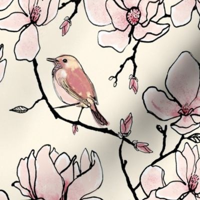 Magnolia and Birds Old Lace