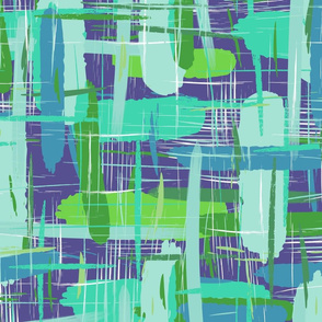 Large and thin turquoise strokes. Purple background