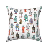 Valerie Hamill Retro Robot pattern 20 inch swatch white