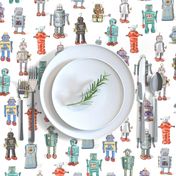 Valerie Hamill Retro Robot pattern 20 inch swatch white