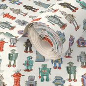 Valerie Hamill Retro Robot pattern 20 inch swatch white