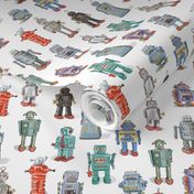 Valerie Hamill Retro Robot pattern 20 inch swatch white