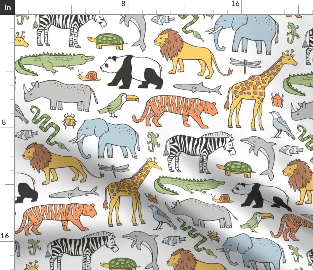 Zoo Jungle Animals Doodle with Panda, Giraffe, Lion, Tiger, Elephant, Zebra,  Birds Large Scale 6 inch