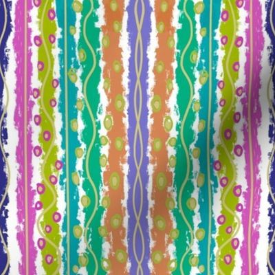 Dragonfly mirrored colourful doodled mess vertical stripes 8” repeat