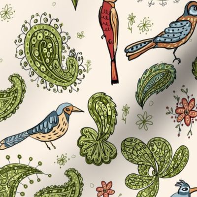 Valerie Hamill paisley folk birds pattern 