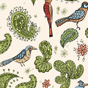 Valerie Hamill paisley folk birds pattern 