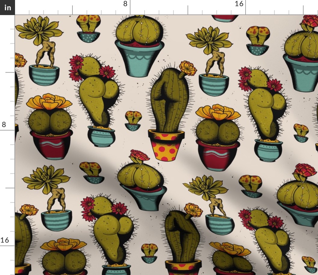 LARGE SCALE, CactASS tattoo Fabric | Spoonflower