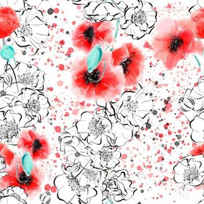 Hand drawn poppy flower  pattern design