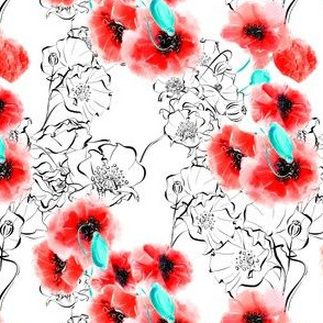 Hand drawn poppy flower  pattern design