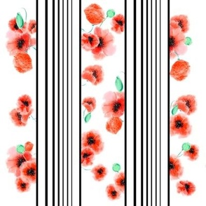 Hand drawn geometric lines and poppy flower  pattern design