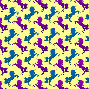 Purple and Blue Unicorn Silhouettes Yellow Background, SPSD