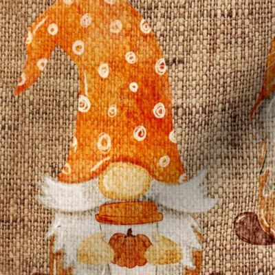 Pumpkin Spice latte Gnomes on burlap - large scale