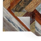 Reclaimed Boat Wood Chevron Tiles Mustard Blue Cream Rust Orange Herringbone Horizontal